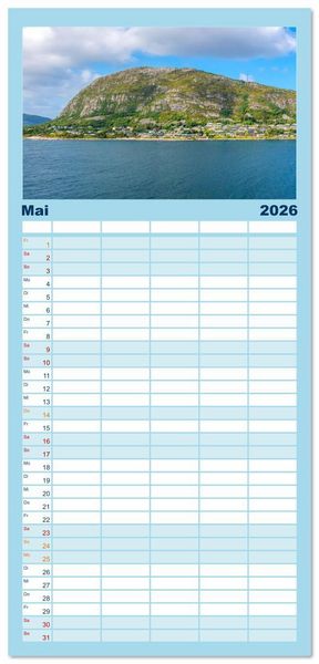 Produktbild: Familienplaner 2026 - Fjorde & Felsen &ndash; Norwegens wilde Seele mit 5 Spalten (Wandkalender, 21 x 45 cm) CALVENDO