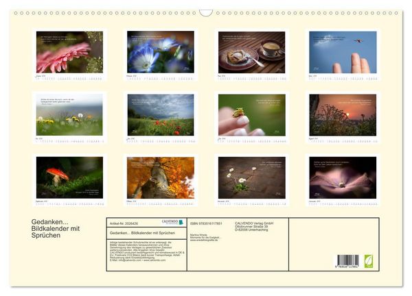 Produktbild: Gedanken... Bildkalender mit Spr&uuml;chen (Wandkalender 2026 DIN A2 quer), CALVENDO Monatskalender