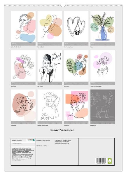 Produktbild: Line-Art Variationen (Wandkalender 2026 DIN A2 hoch), CALVENDO Monatskalender