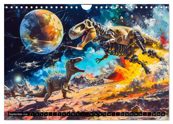 Produktbild: Dinosaurier Sci-Fi - Kampf der Urzeitgiganten im Weltall (Wandkalender 2026 DIN A4 quer), CALVENDO Monatskalender