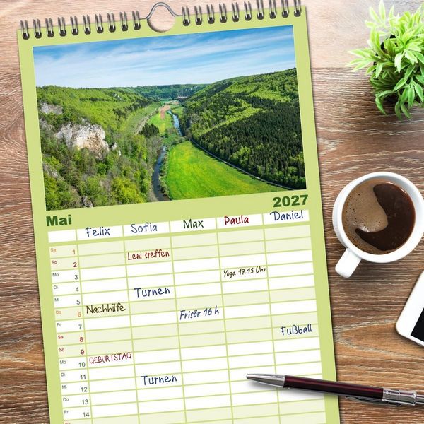Produktbild: Familienplaner 2027 - Das Donautal - Wanderparadies auf der Schw&auml;bischen Alb mit 5 Spalten (Wandkalender, 21 x 45 cm) CALVENDO
