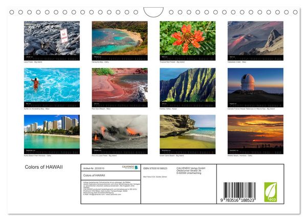 Produktbild: Colors of HAWAII (Wandkalender 2026 DIN A4 quer), CALVENDO Monatskalender