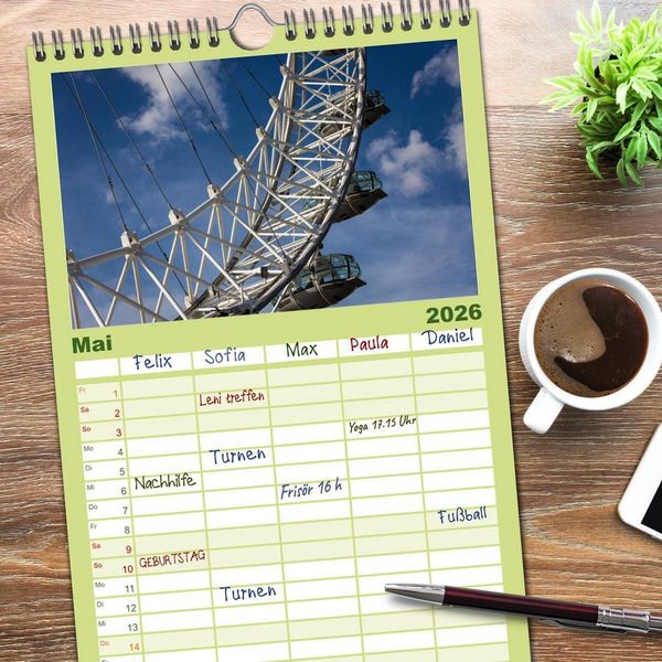 Produktbild: Familienplaner 2026 - Wundervolles London mit 5 Spalten (Wandkalender, 21 x 45 cm) CALVENDO