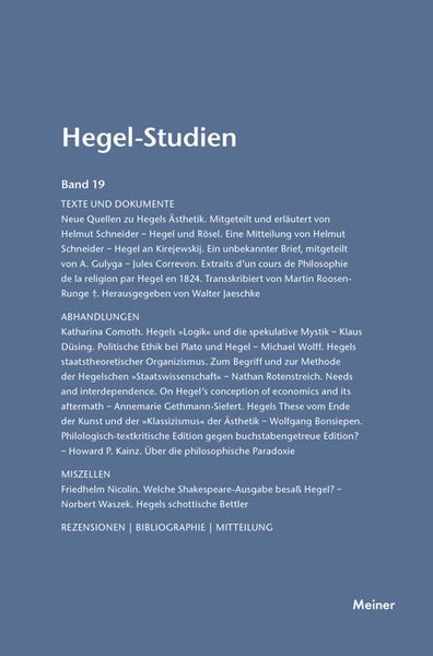 Produktbild: Hegel-Studien Band 19