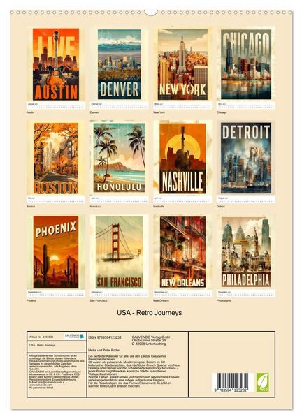Produktbild: USA - Retro Journeys (hochwertiger Premium Wandkalender 2027 DIN A2 hoch), Kunstdruck in Hochglanz