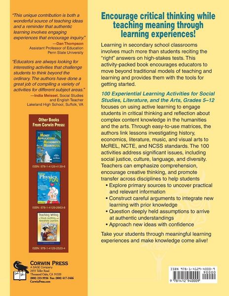 Produktbild: 100 Experiential Learning Activities for Social Studies, Literature, and the Arts, Grades 5-12