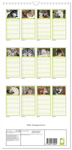 Produktbild: Familienplaner 2027 - W&ouml;lfe. Verwegene Anmut mit 5 Spalten (Wandkalender, 21 x 45 cm) CALVENDO