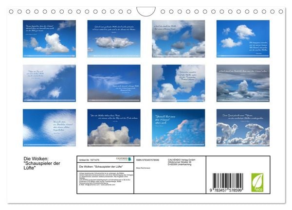 Produktbild: Die Wolken: "Schauspieler der L&uuml;fte" (Wandkalender 2026 DIN A4 quer), CALVENDO Monatskalender