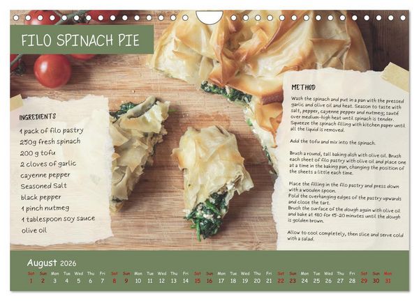 Produktbild: indulge plant-based - irresistibly delicious, vegan recipes for the year (Wall Calendar 2026 DIN A4 landscape), CALVENDO 12 Month Wall Calendar