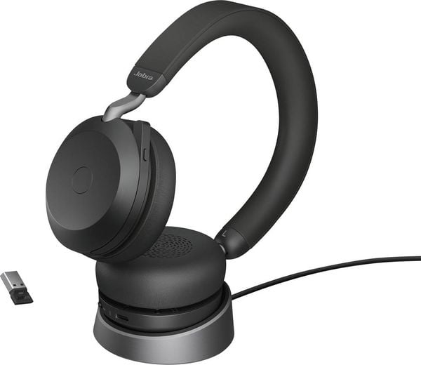 Jabra Evolve2 75 Telefon Over Ear Headset kabelgebunden Schwarz Batterieladeanzeige, Mikrofon-Stummschaltung