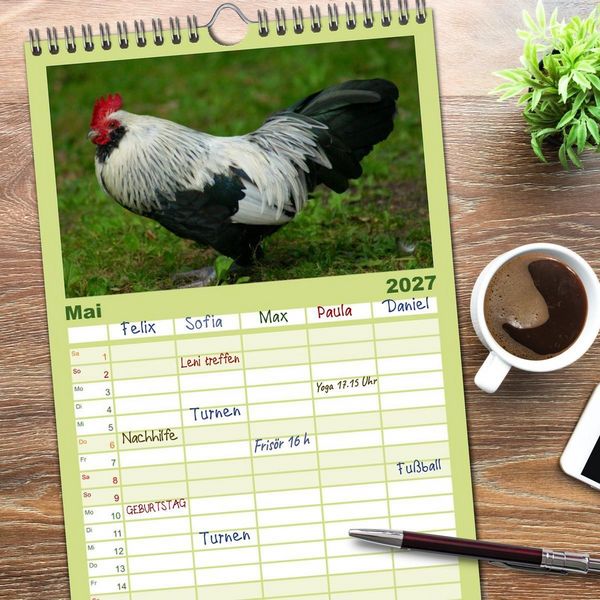 Produktbild: Familienplaner 2027 - Die Welt der H&uuml;hner mit 5 Spalten (Wandkalender, 21 x 45 cm) CALVENDO