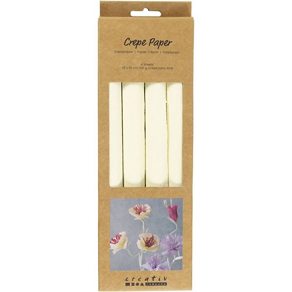 Produktbild: Creativ Company Krepppapier, Blatt 25x60 cm, Kreppanteil: 180%, 105 g, Creme, 4 Blatt