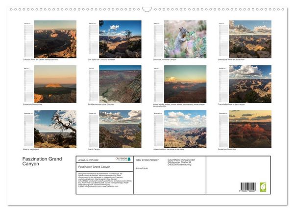 Produktbild: Faszination Grand Canyon (Wandkalender 2026 DIN A2 quer), CALVENDO Monatskalender