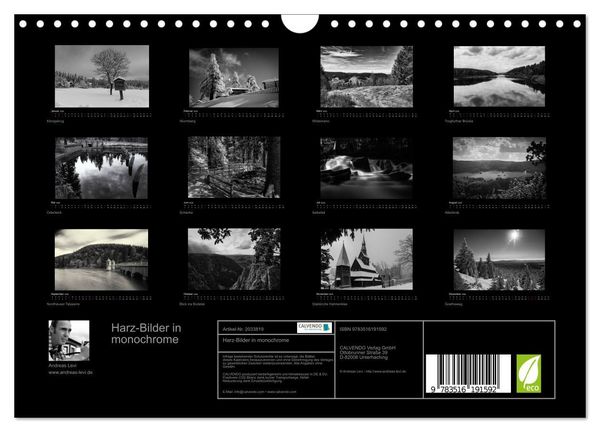 Produktbild: Harz-Bilder in monochrome (Wandkalender 2026 DIN A4 quer), CALVENDO Monatskalender