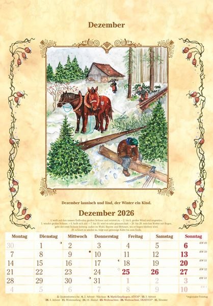 Produktbild: Bauernkalender 2026 - Bildkalender 23,7x34 cm - mit Wetterprognosen, Bauernregeln und liebevollen Illustrationen - Wandkalender - Alpha Edition