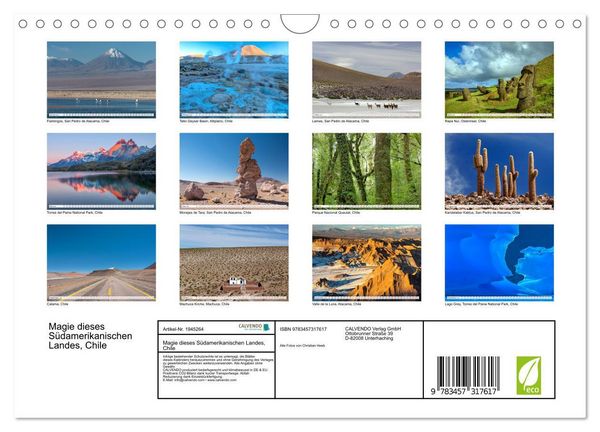 Produktbild: Magie dieses S&uuml;damerikanischen Landes, Chile (Wandkalender 2026 DIN A4 quer), CALVENDO Monatskalender