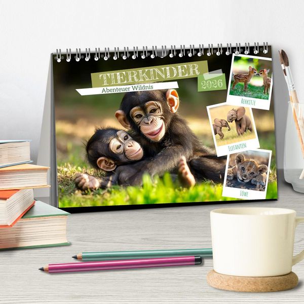 Produktbild: TIERKINDER Abenteuer Wildnis (Tischkalender 2026 DIN A5 quer), CALVENDO Monatskalender
