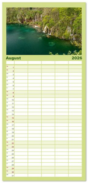 Produktbild: Familienplaner 2026 - Welterbe in Kroatien - Plitvicer Seen mit 5 Spalten (Wandkalender, 21 x 45 cm) CALVENDO
