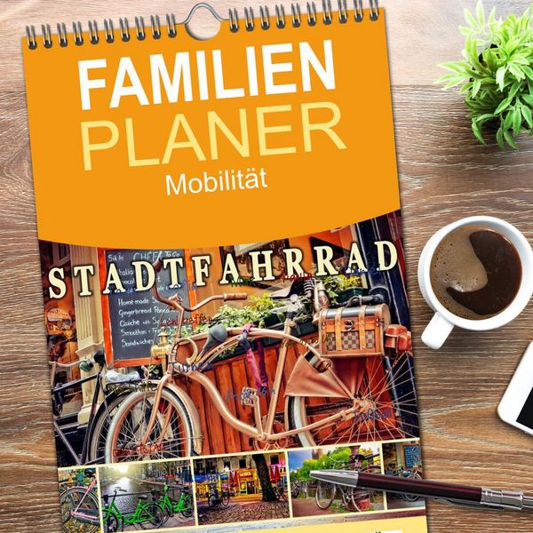 Produktbild: Familienplaner 2026 - Stadtfahrrad mit 5 Spalten (Wandkalender, 21 x 45 cm) CALVENDO