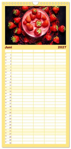 Produktbild: Familienplaner 2027 - Erdbeerzauber - Erdbeer-Schlemmereien mit Eis und Kuchen en masse! mit 5 Spalten (Wandkalender, 21 x 45 cm) CALVENDO