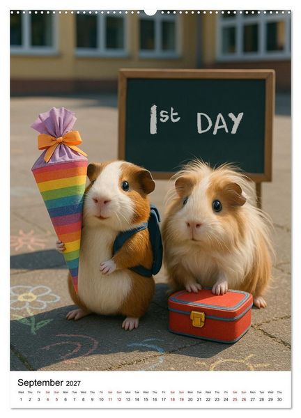 Produktbild: Guinea Pigs Cozy Moments (High Quality Premium Wall Calendar 2027 DIN A2 portrait),CALVENDO 12 Month Wall Calendar