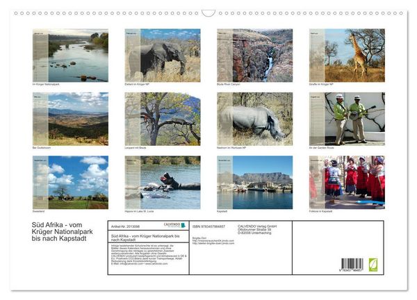 Produktbild: S&uuml;d Afrika - vom Kr&uuml;ger Nationalpark bis nach Kapstadt (Wandkalender 2026 DIN A2 quer), CALVENDO Monatskalender