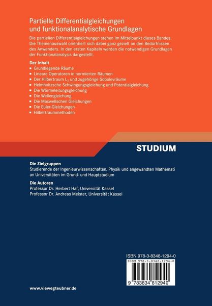 Produktbild: Partielle Differentialgleichungen und funktionalanalytische Grundlagen