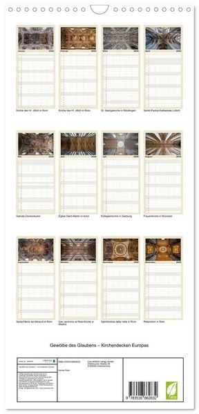 Produktbild: Familienplaner 2026 - Gew&ouml;lbe des Glaubens &ndash; Kirchendecken Europas mit 5 Spalten (Wandkalender, 21 x 45 cm) CALVENDO