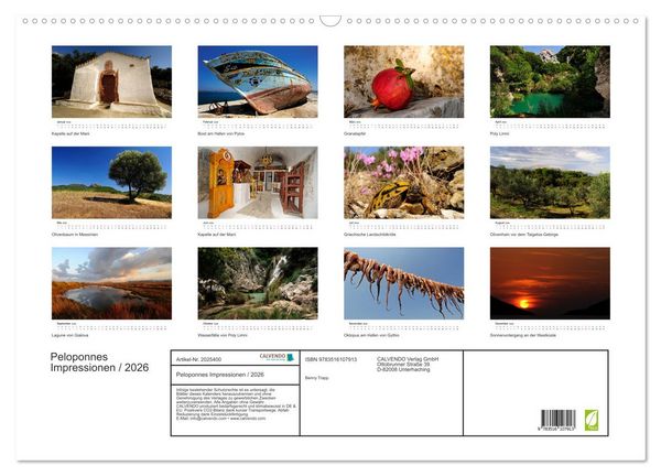 Produktbild: Peloponnes Impressionen / 2026 (Wandkalender 2026 DIN A2 quer), CALVENDO Monatskalender