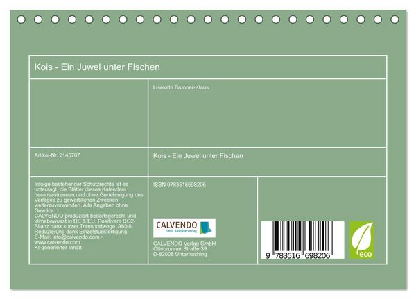 Produktbild: Kois - Ein Juwel unter Fischen (Tischkalender 2026 DIN A5 quer), CALVENDO Monatskalender