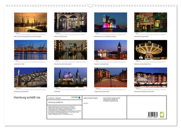Produktbild: Hamburg schl&auml;ft nie (Wandkalender 2026 DIN A2 quer), CALVENDO Monatskalender