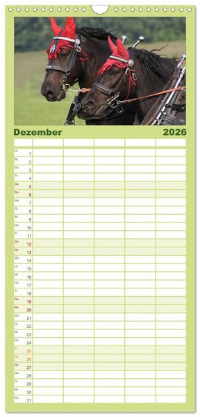 Produktbild: Familienplaner 2026 - Starke Pferde bei der Arbeit mit 5 Spalten (Wandkalender, 21 x 45 cm) CALVENDO