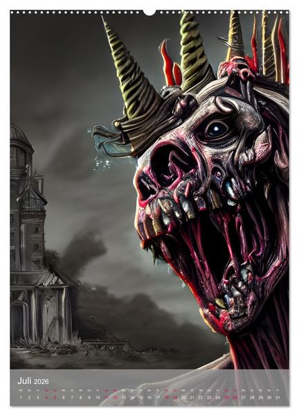 Produktbild: Zombie-Einh&ouml;rner - Computertr&auml;ume aus der KI (hochwertiger Premium Wandkalender 2026 DIN A2 hoch), Kunstdruck in Hochglanz