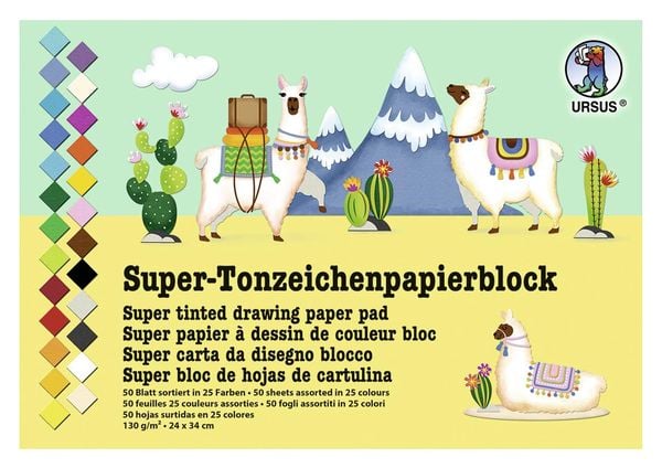 Produktbild: URSUS Basispapiere Super-Tonzeichenpapierblock, 130 g/m&sup2;, Format 24 x 34 cm, 50 Blatt sortiert