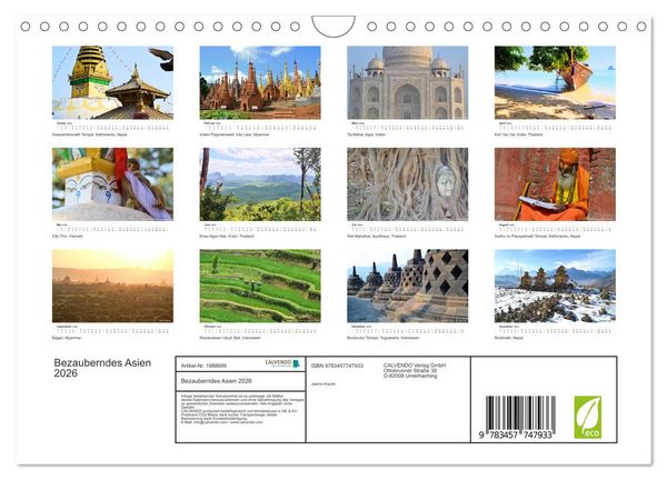 Produktbild: Bezauberndes Asien 2026 (Wandkalender 2026 DIN A4 quer), CALVENDO Monatskalender