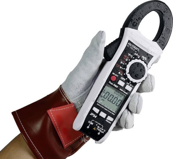 Produktbild: VOLTCRAFT VC-750 E Stromzange, Hand-Multimeter digital Spritzwassergesch&uuml;tzt (IP54) CAT IV 600 V Anzeige (Counts): 6000