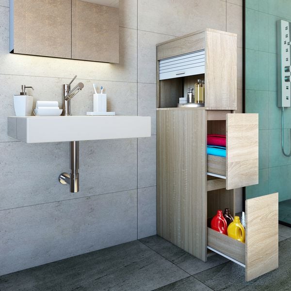 Produktbild: Holz Badm&ouml;bel Nischenschrank Schublade Tasalo