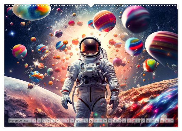 Produktbild: Astronaut - Unterwegs in der Galaxie (hochwertiger Premium Wandkalender 2026 DIN A2 quer), Kunstdruck in Hochglanz