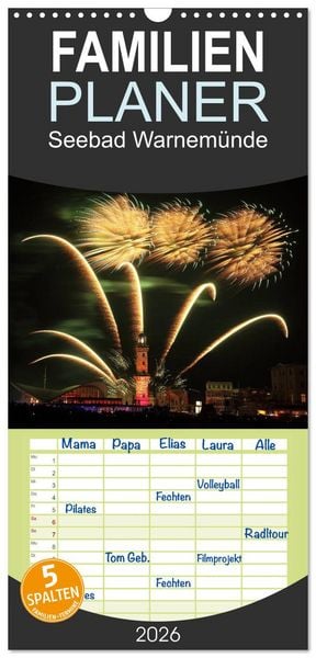 Familienplaner 2026 - Seebad Warnemünde mit 5 Spalten (Wandkalender, 21 x 45 cm) CALVENDO