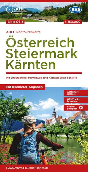 ADFC-Radtourenkarte ÖS3 Österreich Steiermark Kärnten 1:150:000, reiß- und wette