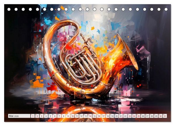 Produktbild: MUSIKINSTRUMENTE Moderne dekorative Inszenierung (Tischkalender 2026 DIN A5 quer), CALVENDO Monatskalender