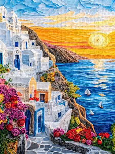 Produktbild: CALVENDO Puzzle Santorin mit Sonnenuntergang | 1000 Teile Lege-Gr&ouml;&szlig;e 64x48cm Foto-Puzzle f&uuml;r gl&uuml;ckliche Stunden