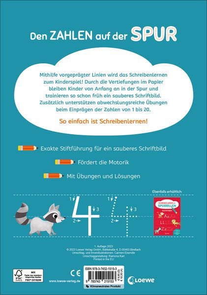 Schreiben lernen mit Spurrillen - Zahlen