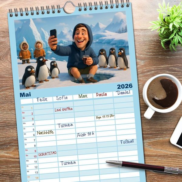 Produktbild: Familienplaner 2026 - K&auml;lteanbeter mit 5 Spalten (Wandkalender, 21 x 45 cm) CALVENDO