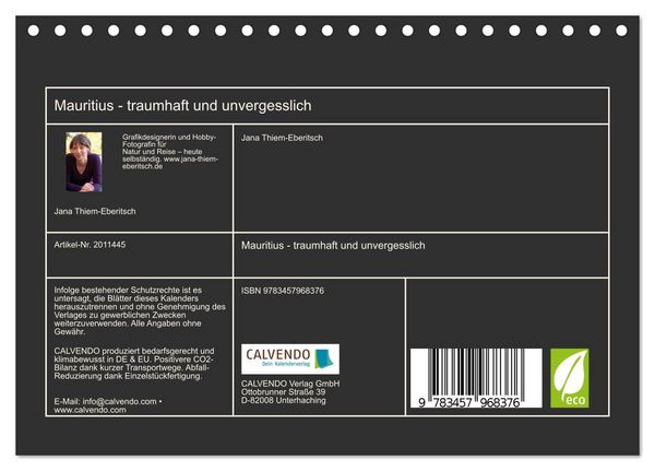 Produktbild: Mauritius - traumhaft und unvergesslich (Tischkalender 2026 DIN A5 quer), CALVENDO Monatskalender