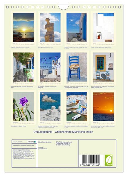 Produktbild: Urlaubsgef&uuml;hle - Griechenland Mythische Inseln (Wandkalender 2026 DIN A4 hoch), CALVENDO Monatskalender