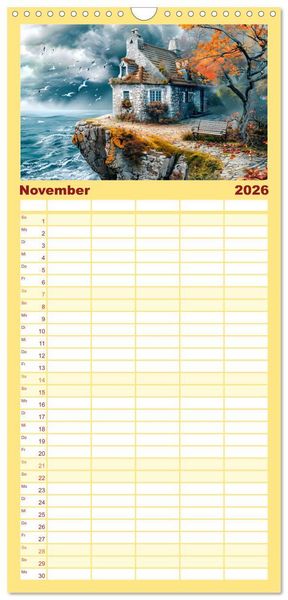 Produktbild: Familienplaner 2026 - Cottages am Wasser - Malerische R&uuml;ckzugsorte genie&szlig;en mit 5 Spalten (Wandkalender, 21 x 45 cm) CALVENDO