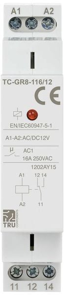 Produktbild: TRU COMPONENTS TC-GR8-116/12 Hilfsschalter 1 Wechsler 12 V/AC, 12 V/DC 16A 1St.