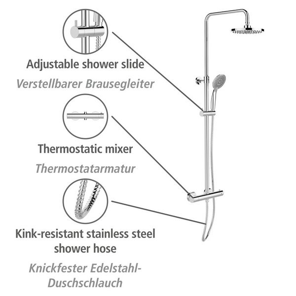 Produktbild: Duschsystem Mod. Young Eco mit Thermostat-Armatur Chrom, inkl. 2 Watersaving Regulatoren