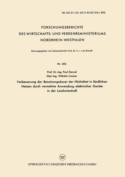 Produktbild: Verbesserung der Benutzungsdauer der H&ouml;chstlast in l&auml;ndlichen Netzen durch vermehrte Anwendung elektrischer Ger&auml;te in der Landwirtschaft